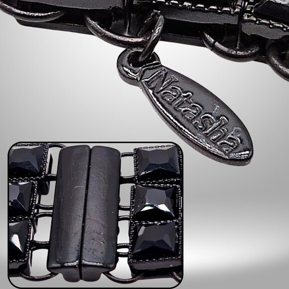 Natasha Black Geometric Multi-Strand Statement Necklace Chunky Resin Bib Collar - Picture 8 of 9